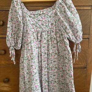 Hayden Pink & Green Floral Puff-Sleeve Kids Dress